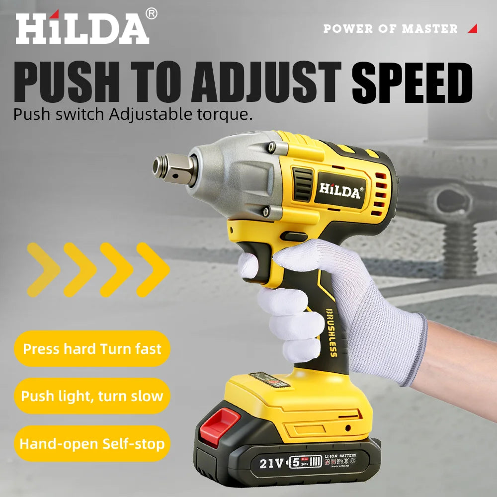 HILDA 1/2" Cordless Impact Wrench Brushless Electric Wrench LED Light Power Tool for Scaffolding Tire Repair for Makita Battery