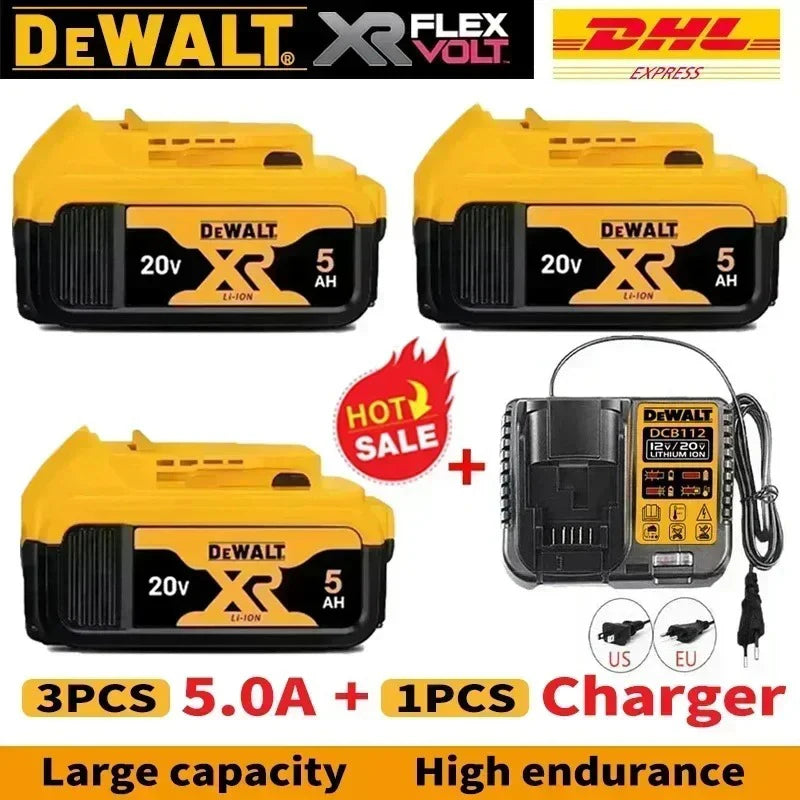 100% Genuine Dewalt 20V Battery,5AH 6AH Rechargeable Lithium Ion Battery, Dewalt DCB200 Power Tool Replacement Battery