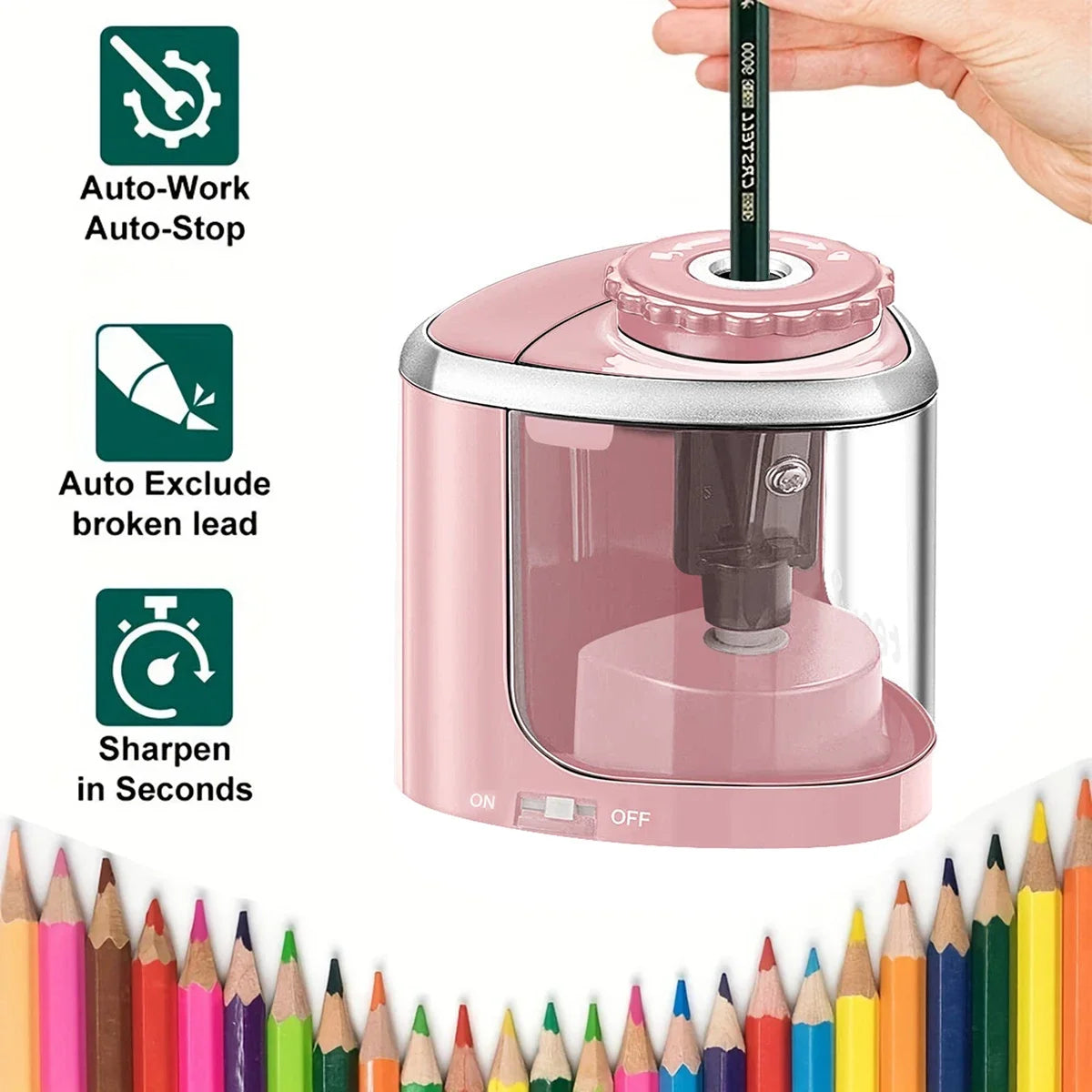 TENWIN Electric Sharpener Desktop Automatic Portable Pencil Sharpener Suitable To Pencils 6-8mm for Students School Stationery