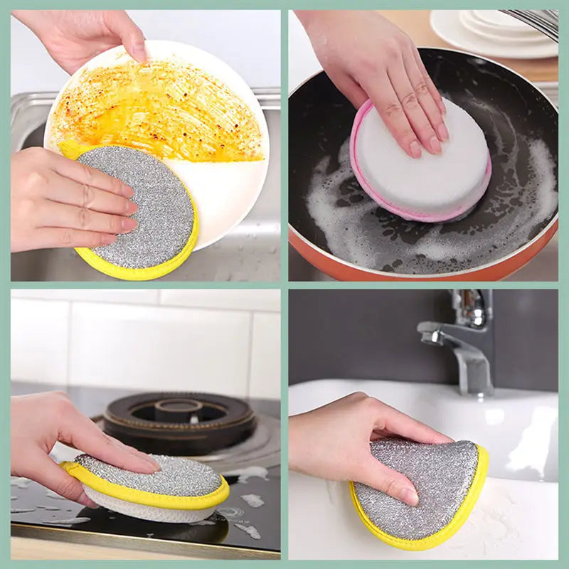 10PCS Dishwashing Sponges Double Sided Pot Pan Scrubber Brushes Reusable Household Cleaning Sponges Kitchen Tool Set