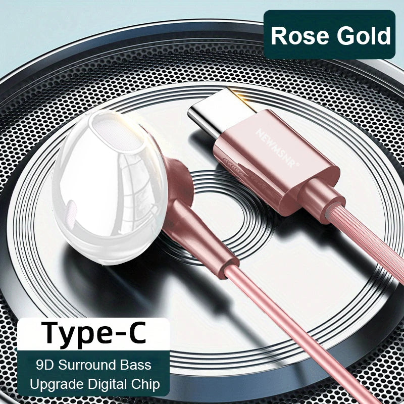 Type C&3.5mm Headphones HiFi Bass Stereo Volume Control Headset In HD Mic Wired Earbuds For iPhone15-17/Samsung Series Earphones