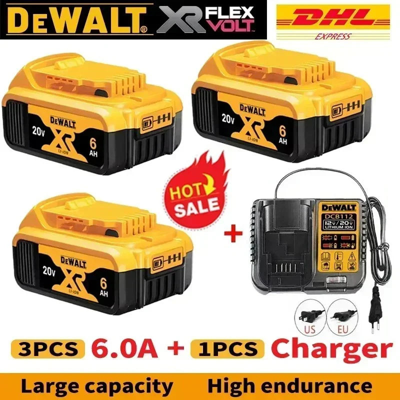 100% Genuine Dewalt 20V Battery,5AH 6AH Rechargeable Lithium Ion Battery, Dewalt DCB200 Power Tool Replacement Battery