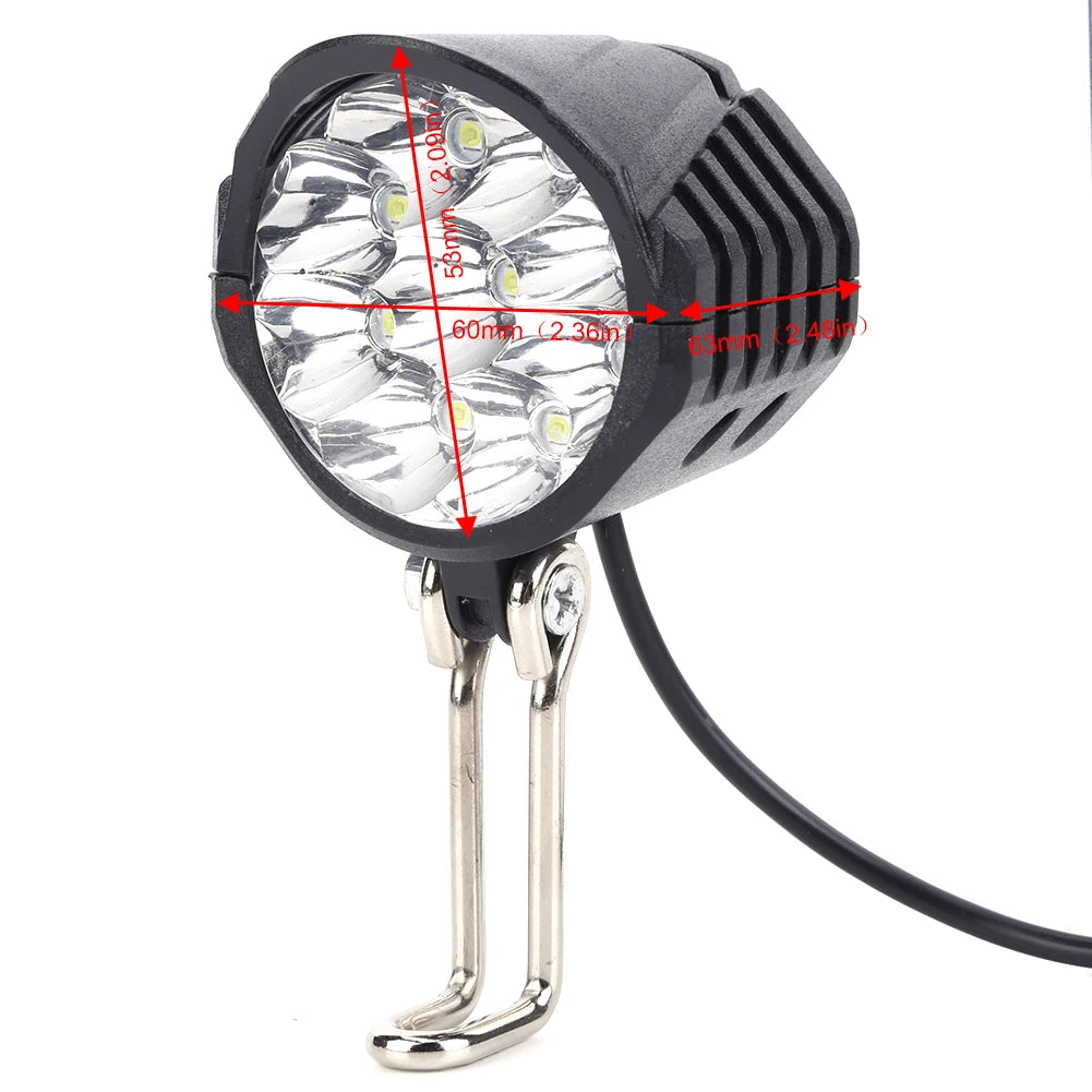E-Bike Horn Light 2in1 9LED 18W Headlight with Horn and Light Switch for 36V 48V 60V Electric Scooter Bicycle Safety Flashlight