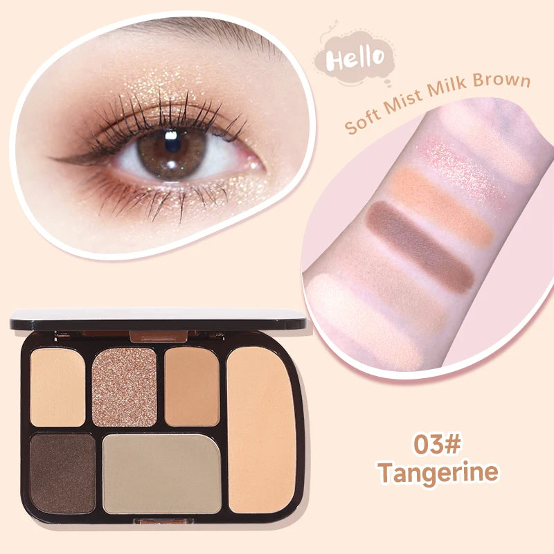 6-Color Earth Tone Eyeshadow Palette With Shimmer& Matte Finishes, Waterproof , Sweat-Resistant, Long-Wearing , Smudge-Proof