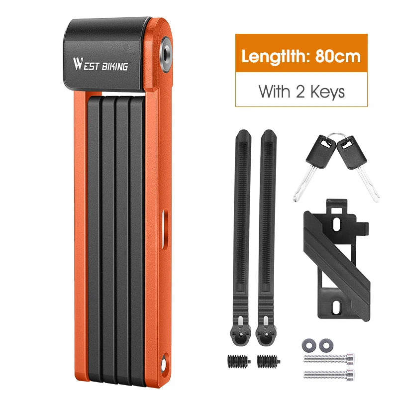 WEST BIKING Foldable Bicycle Lock Anti-theft MTB Road Bike High Security Folding Lock Motorcycle Scooter E-Bike Accessories