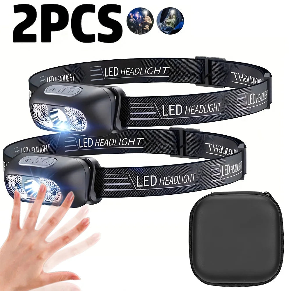 Strong Light Headlamp Portable LED Sensor Headlamp USB Rechargeable Head Flashlight Outdoor Camping Fishing Emergency Lantern