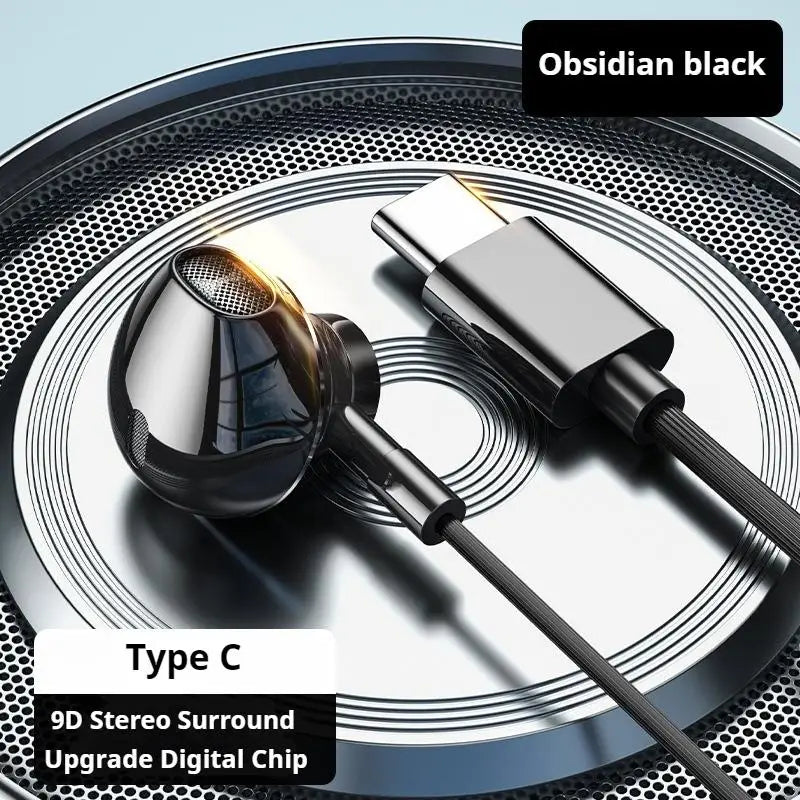 Type C&3.5mm Headphones HiFi Bass Stereo Volume Control Headset In HD Mic Wired Earbuds For iPhone15-17/Samsung Series Earphones