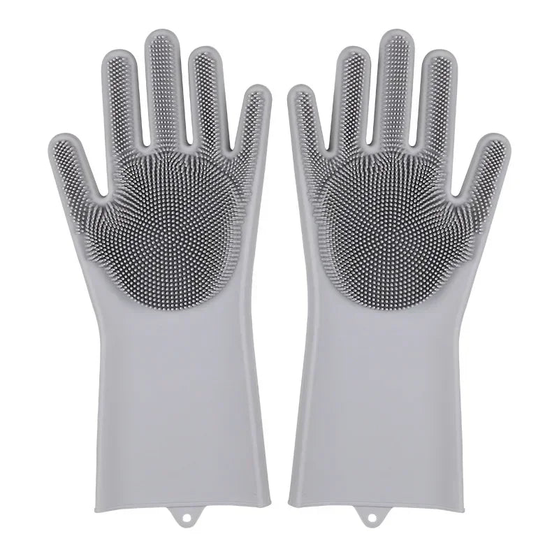 1pc Silicone Dishwashing Gloves Cleaning Gloves Silicone Rubber Sponge Gloves Scrubber Kitchen Cleaning Tools Pet Bath Gloves