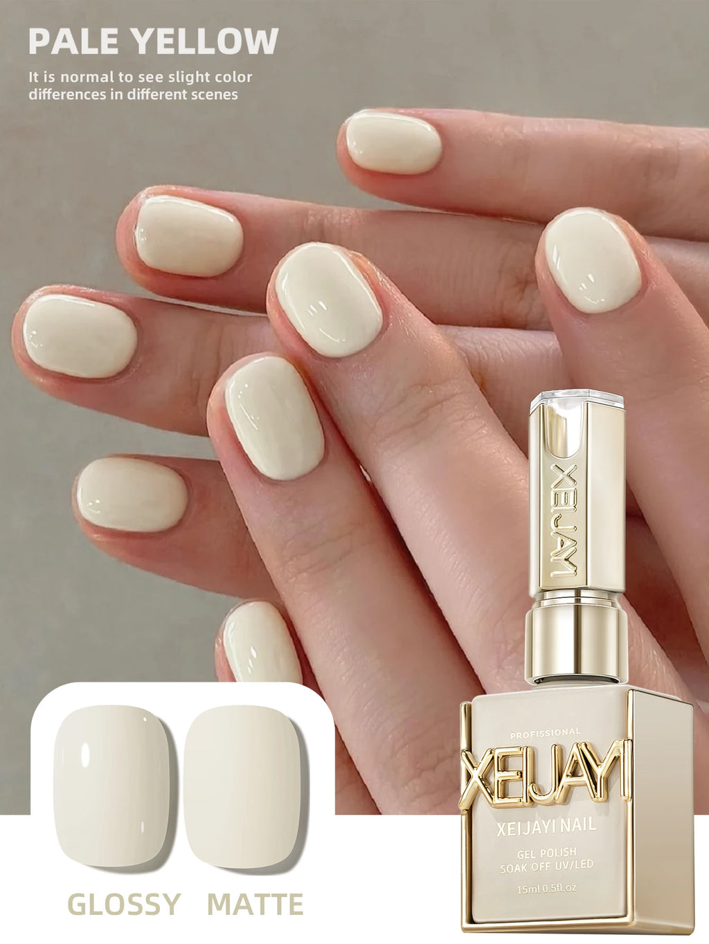 Hassleless 1 Bottle (15ml) Pale Yellow Solid-Color Nail Gel — Simple, Beginner-Friendly Soak-Off Gel Polish, Suitable for All Se