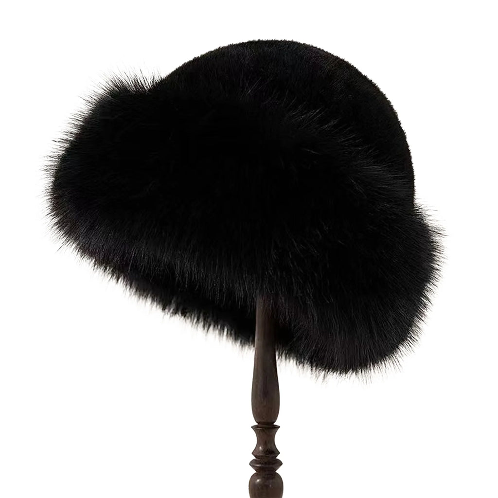 Women Luxury Winter Faux-mink Fur Mongolian Hat Thick Warm Round Top Cold-proof Outdoor Thicken Plush Soft Fashion Snow Caps