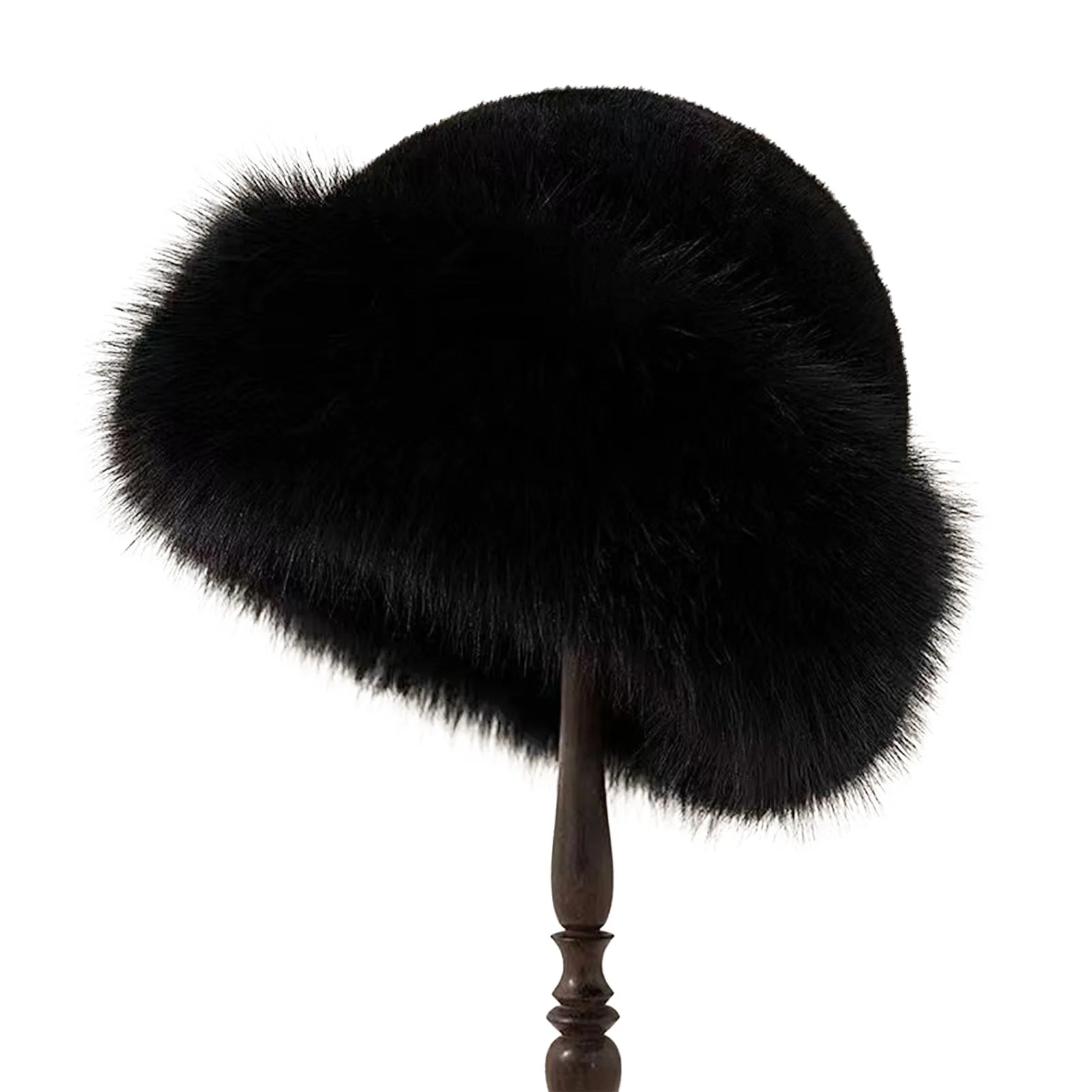 Women Luxury Winter Faux-mink Fur Mongolian Hat Thick Warm Round Top Cold-proof Outdoor Thicken Plush Soft Fashion Snow Caps
