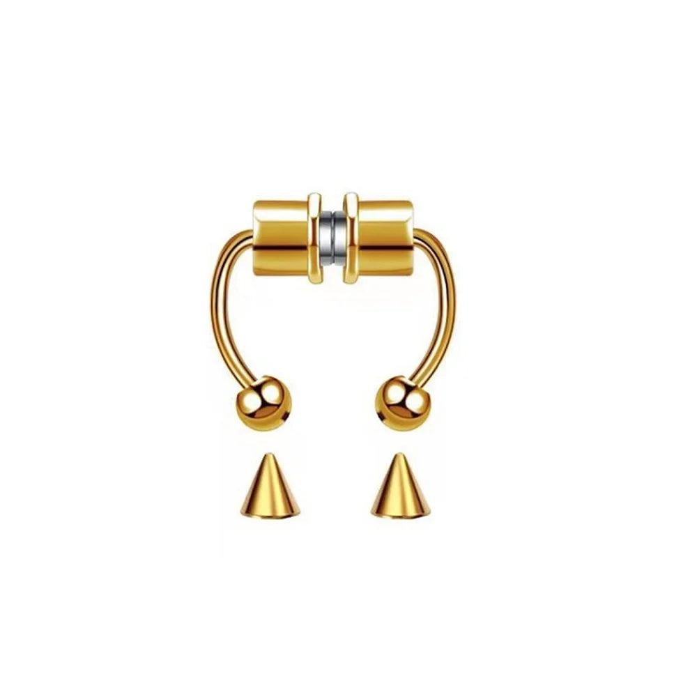 Stainless Steel Magnetic Nose Ring - Fake Non-Piercing Horseshoe Hoop, Clip-on Septum Jewelry
