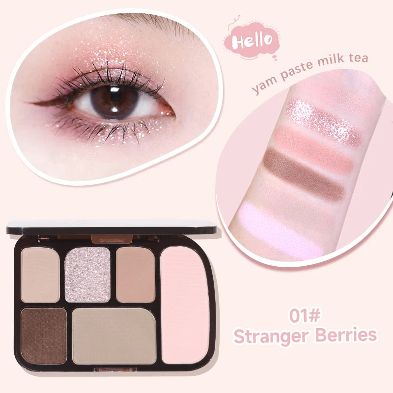 6-Color Earth Tone Eyeshadow Palette With Shimmer& Matte Finishes, Waterproof , Sweat-Resistant, Long-Wearing , Smudge-Proof