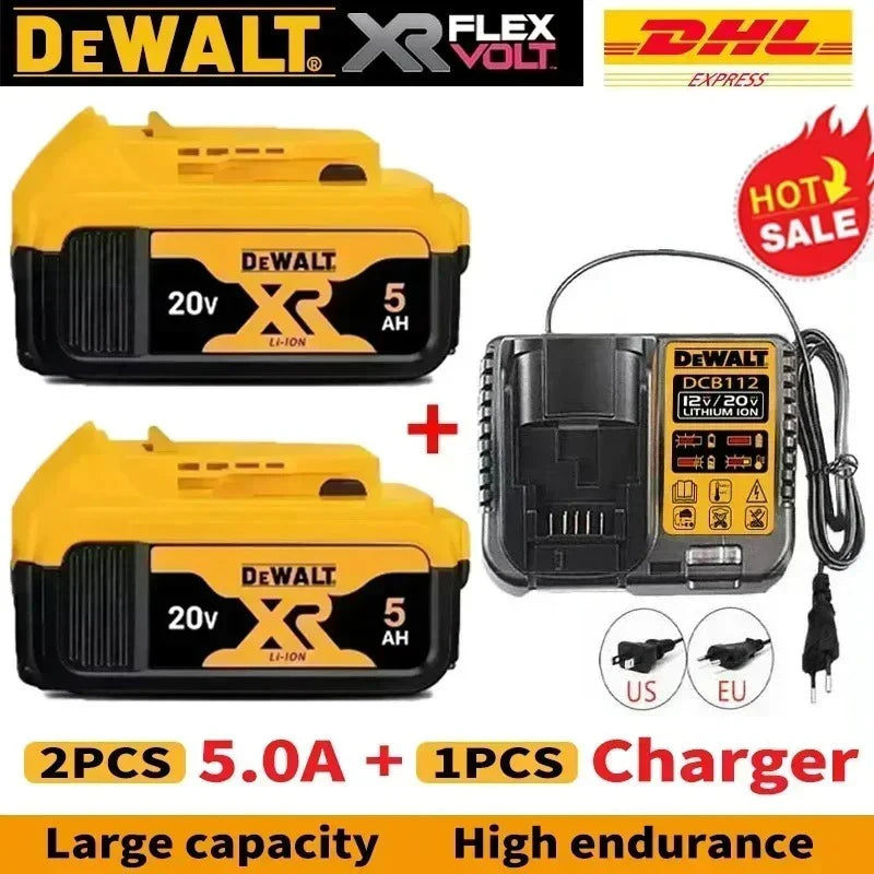100% Genuine Dewalt 20V Battery,5AH 6AH Rechargeable Lithium Ion Battery, Dewalt DCB200 Power Tool Replacement Battery