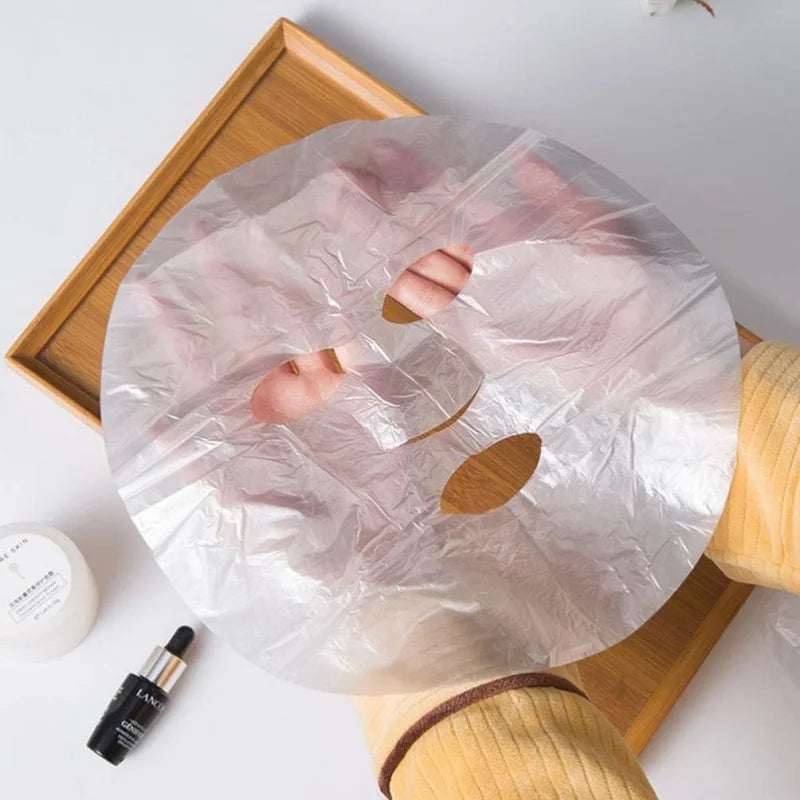 100-500pcs Disposable Plastic Film Full Face Cleaner Mask Neck Stickers Paper Transparent Masks Wrap Facial Beauty Makeup Tools