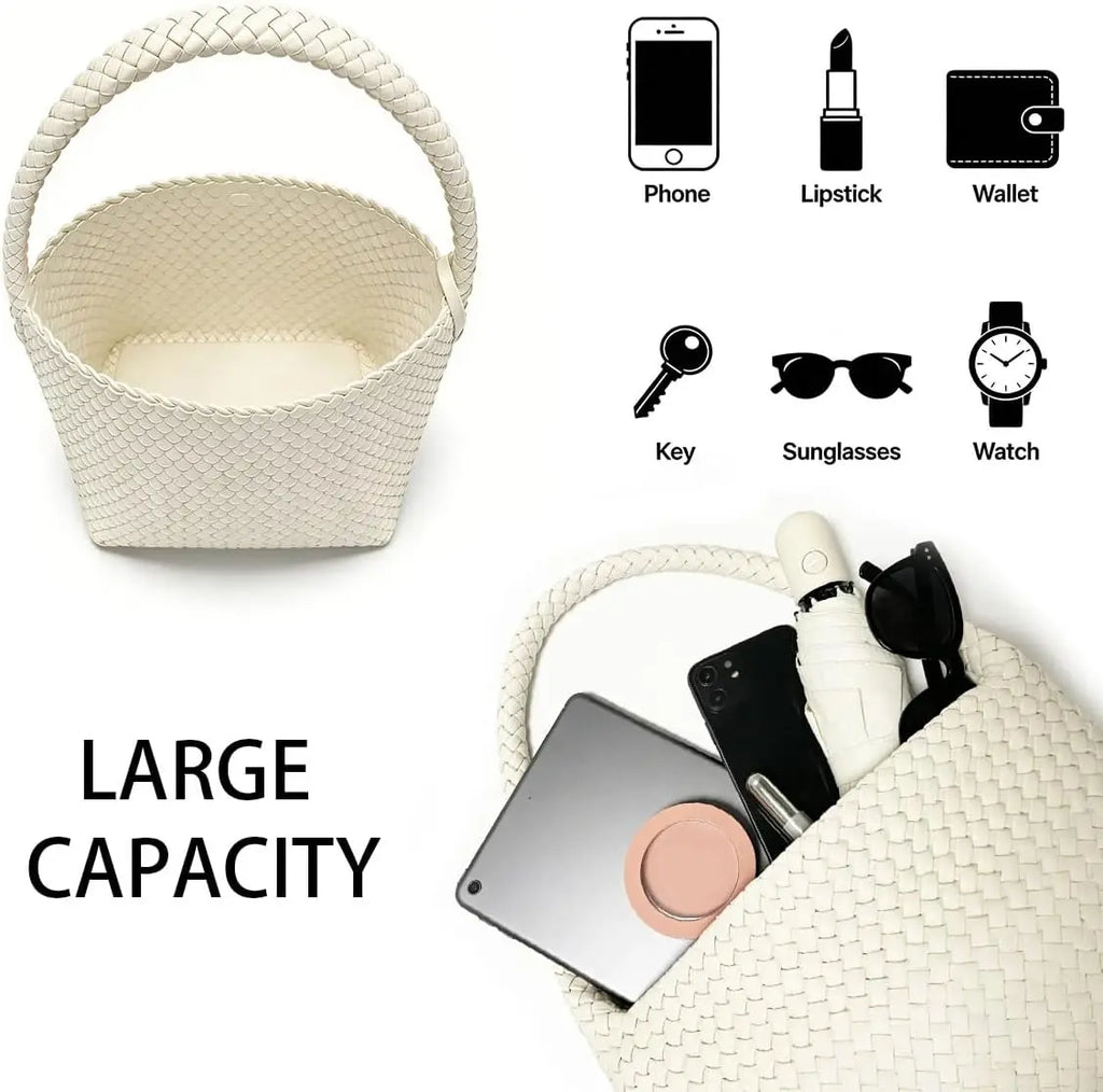 Woven Tote Bag For Women,shoulder Handbag Woven Purse,Beach Bag PU Leather Hobo Bag For Work Summer Travel | Elegant, Fashion