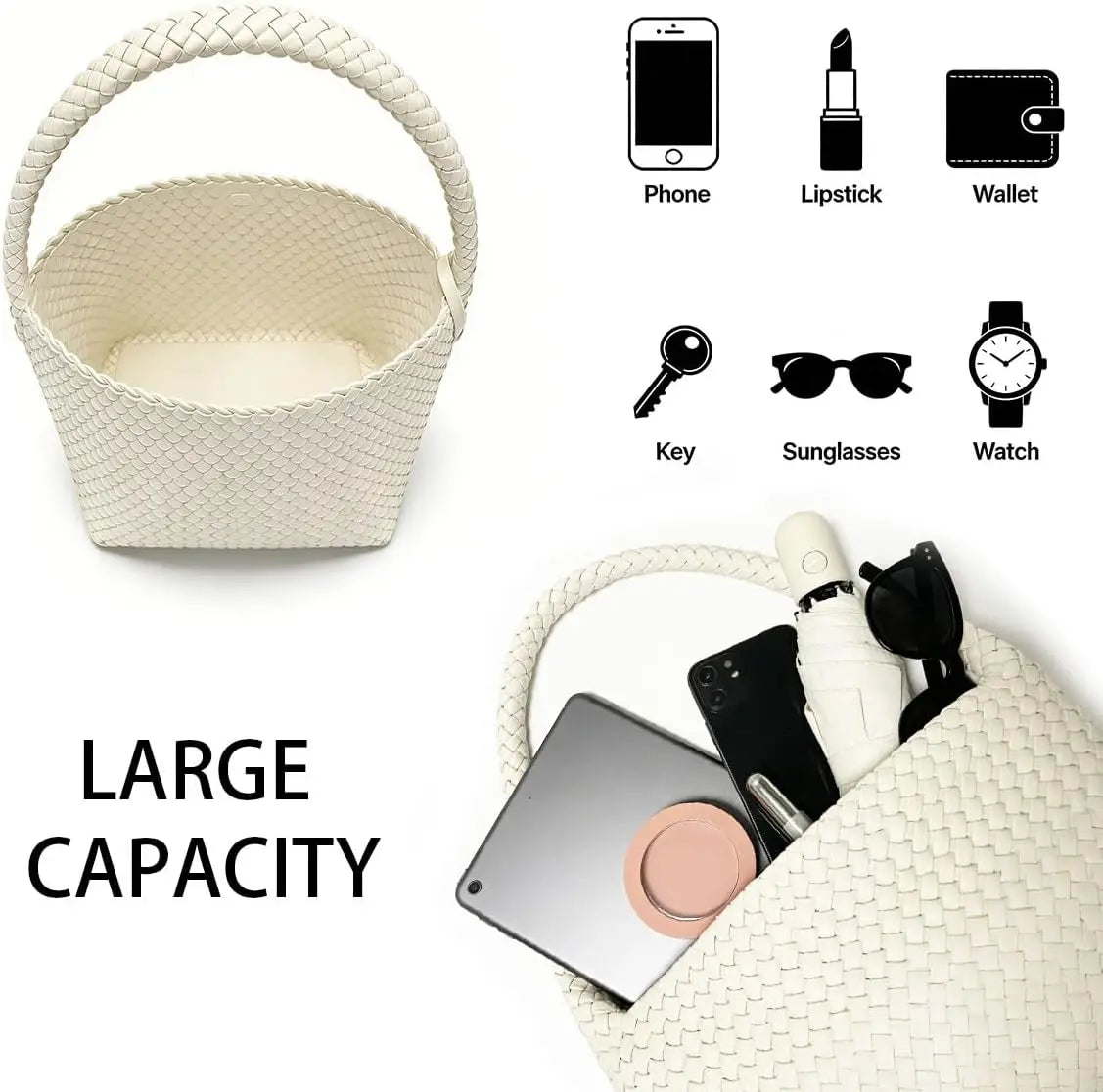 Woven Tote Bag For Women,shoulder Handbag Woven Purse,Beach Bag PU Leather Hobo Bag For Work Summer Travel | Elegant, Fashion