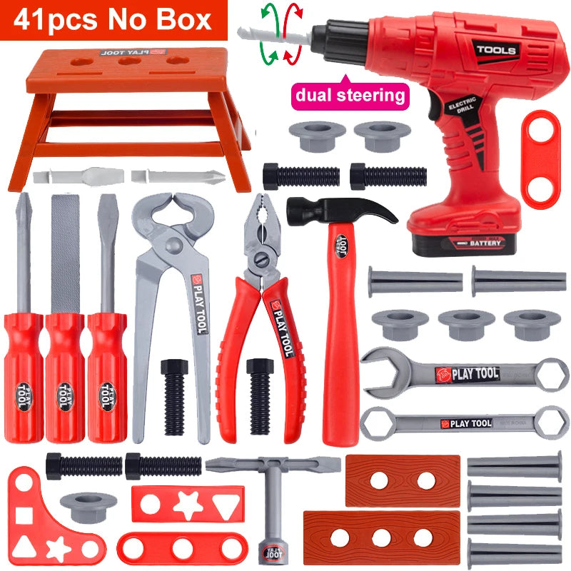 Children's Tool Set with Electric Toy Drill Kids Power Construction Toy Pretend Play Toy Tools Kit for Toddler Boys Girls Child
