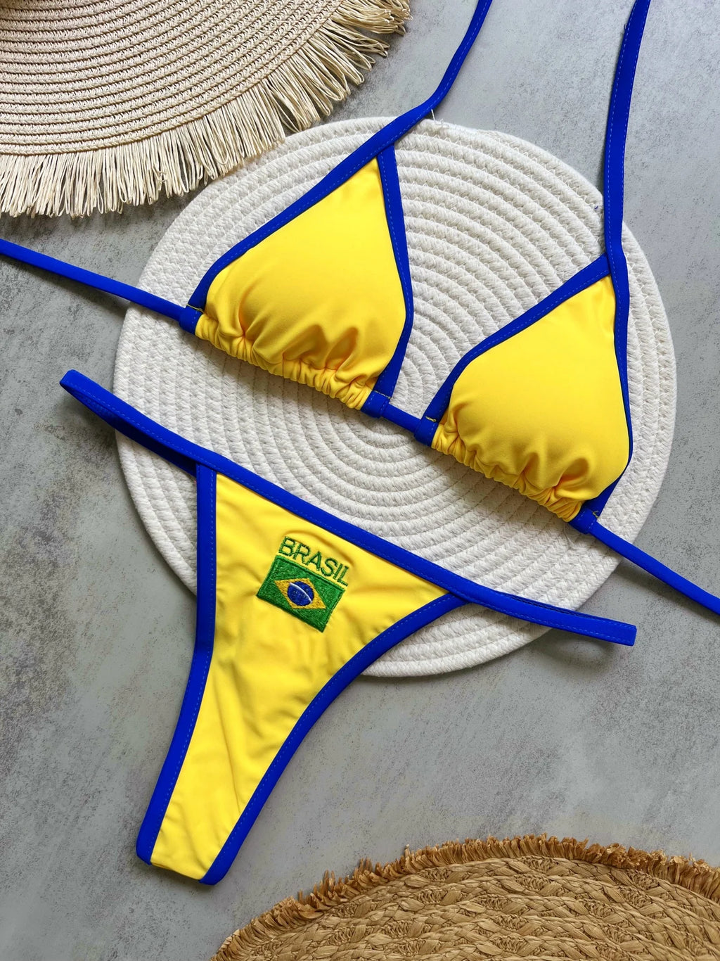G-string Thong Brazilian Bikini Women Swimwear Female Swimsuit Two-pieces Bikini set Bather Brasil Flag Bathing Suit V6092