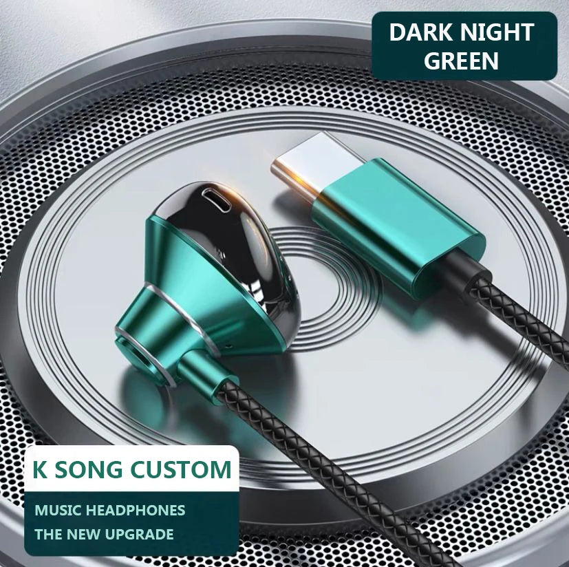 Type C&3.5mm Headphones HiFi Bass Stereo Volume Control Headset In HD Mic Wired Earbuds For iPhone15-17/Samsung Series Earphones