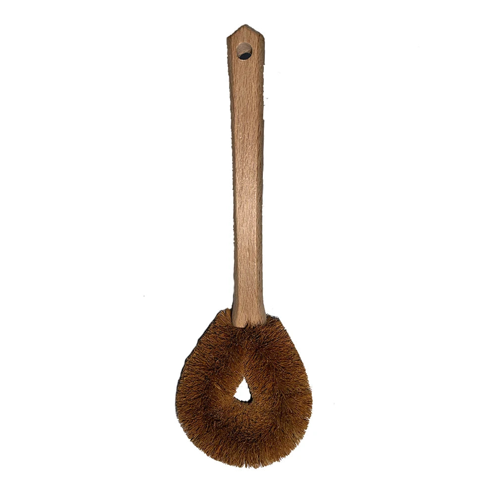 Eco Coconut Fiber Dish Brush with Bamboo Handle Durable Pot Scrubber for Non-Stick Pans Kitchen & Bath Cleaning Tool