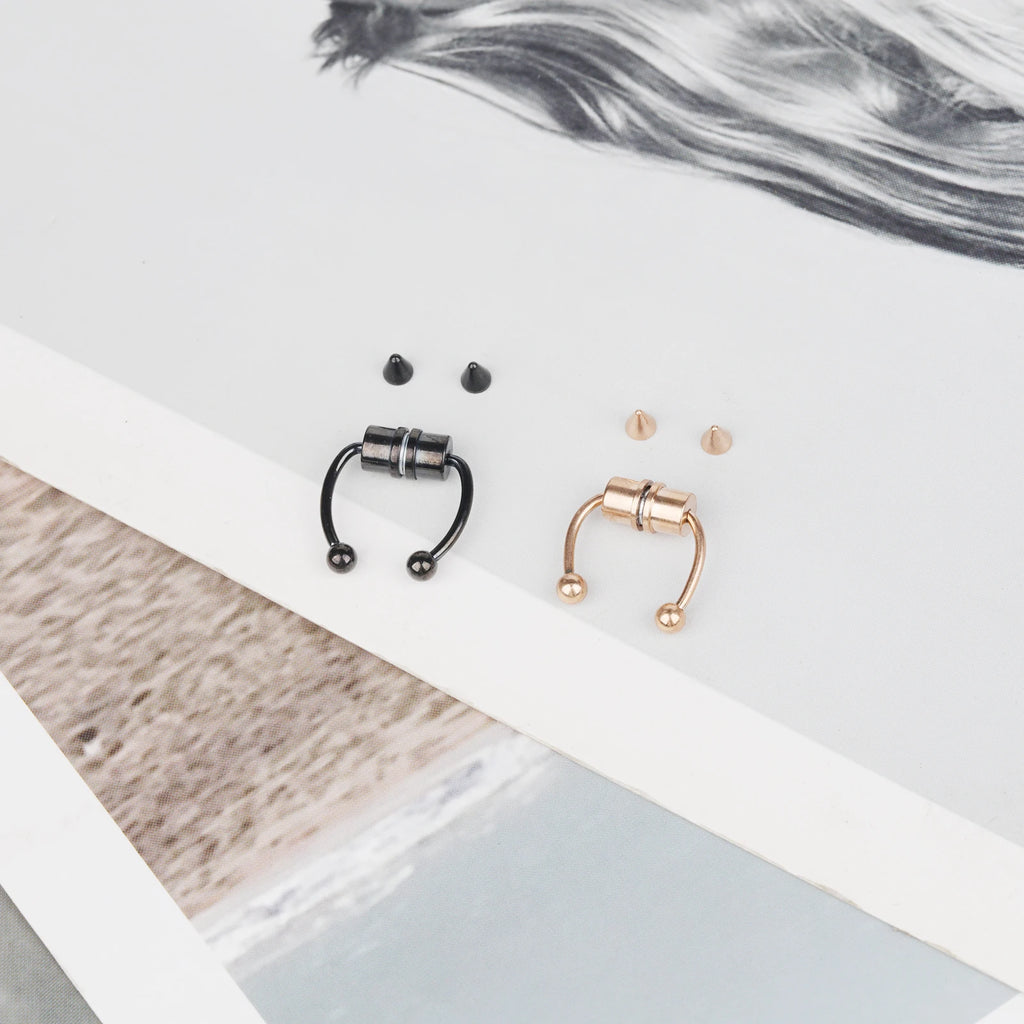 Stainless Steel Magnetic Nose Ring - Fake Non-Piercing Horseshoe Hoop, Clip-on Septum Jewelry
