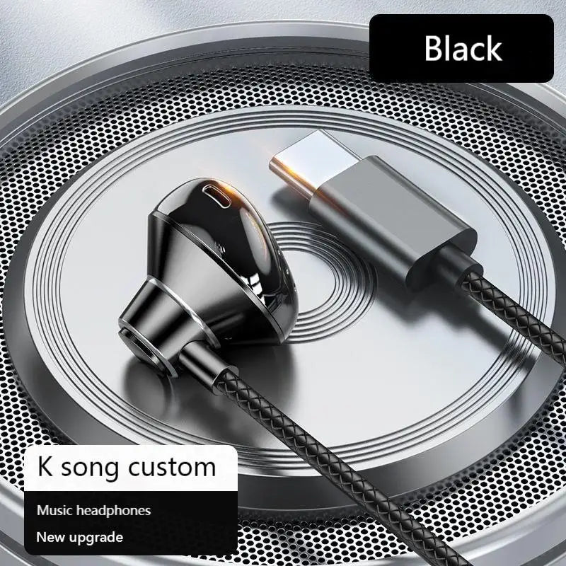 Type C&3.5mm Headphones HiFi Bass Stereo Volume Control Headset In HD Mic Wired Earbuds For iPhone15-17/Samsung Series Earphones