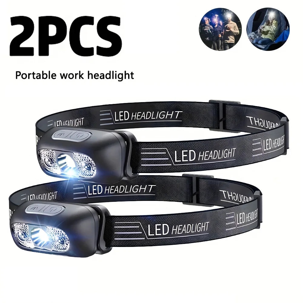 Strong Light Headlamp Portable LED Sensor Headlamp USB Rechargeable Head Flashlight Outdoor Camping Fishing Emergency Lantern