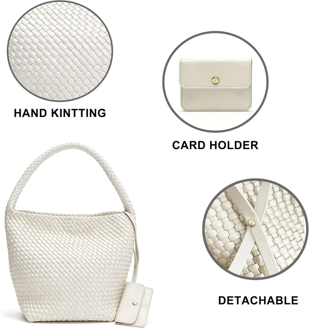 Woven Tote Bag For Women,shoulder Handbag Woven Purse,Beach Bag PU Leather Hobo Bag For Work Summer Travel | Elegant, Fashion
