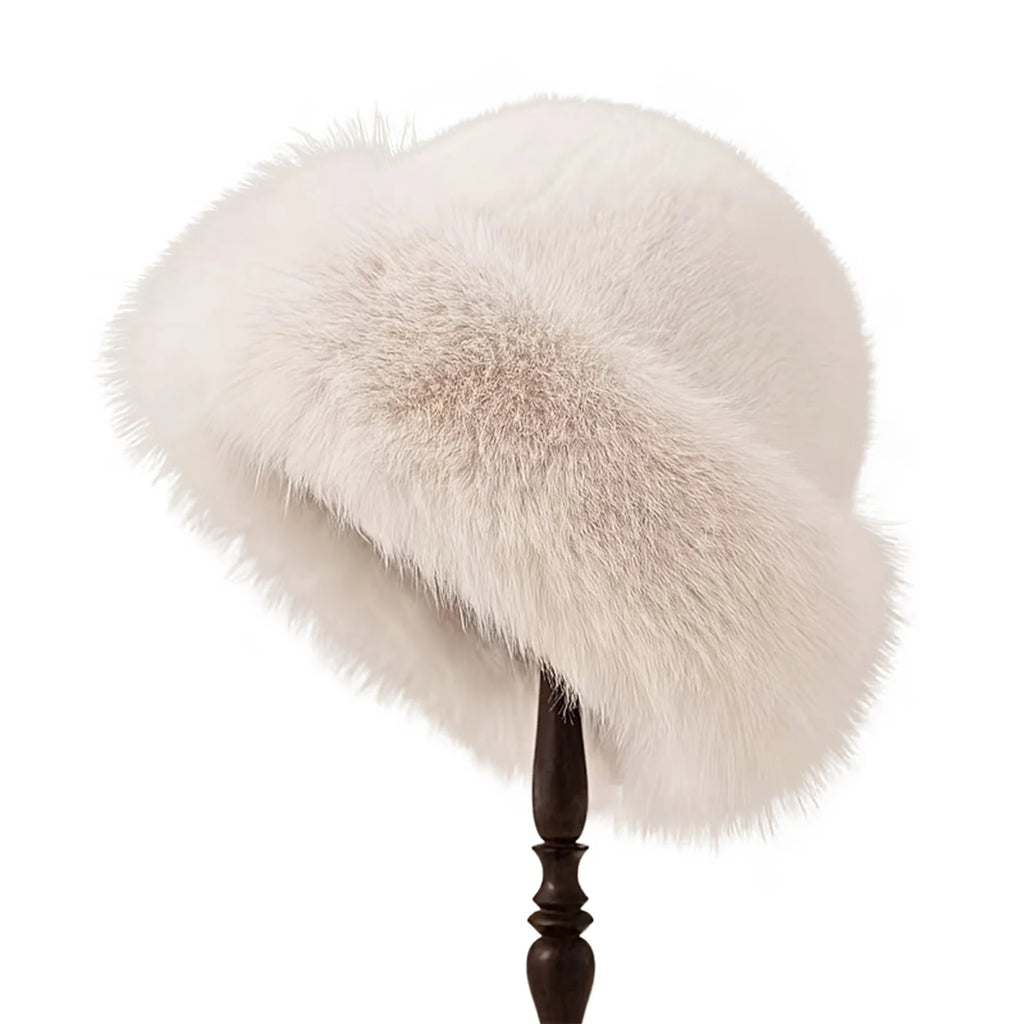 Women Luxury Winter Faux-mink Fur Mongolian Hat Thick Warm Round Top Cold-proof Outdoor Thicken Plush Soft Fashion Snow Caps