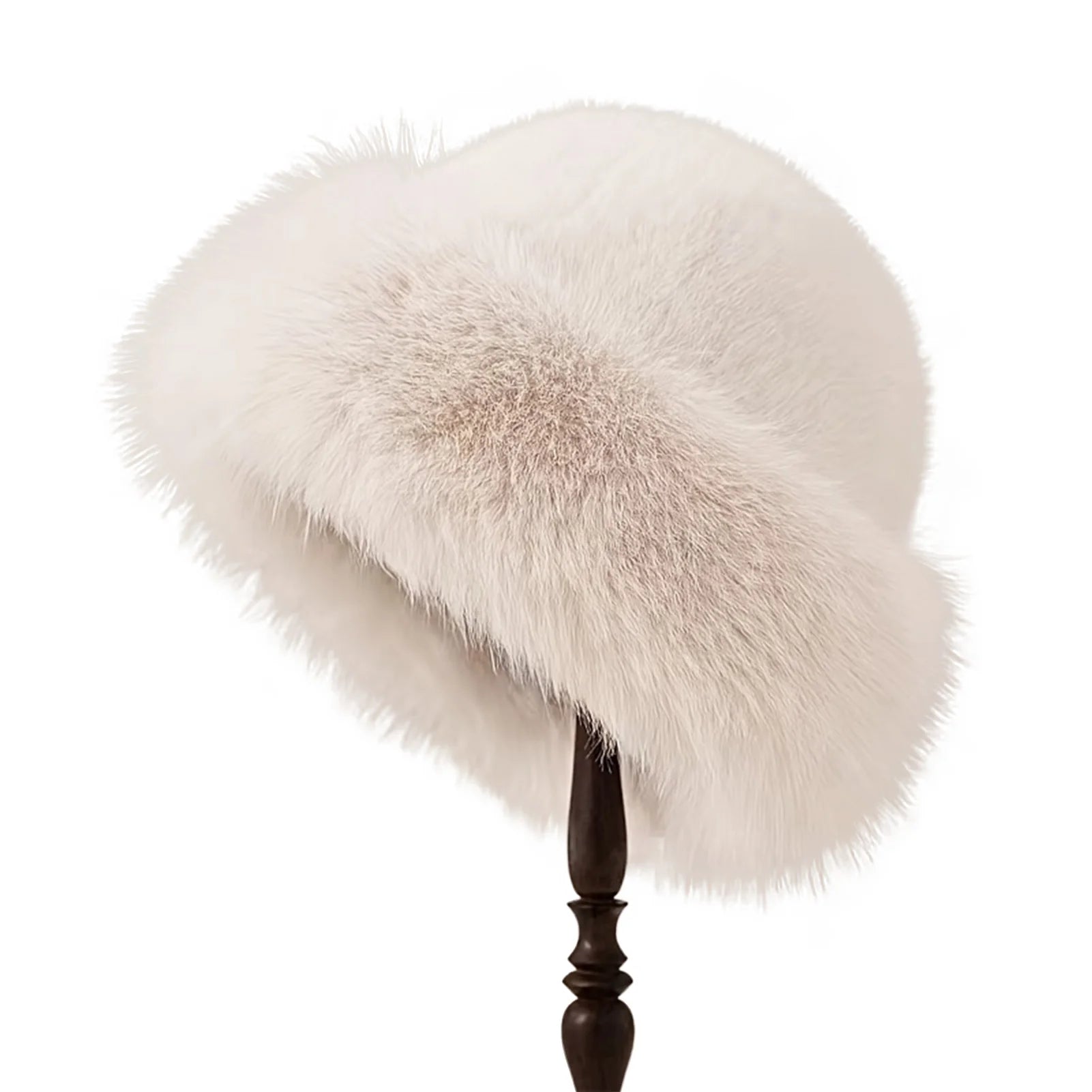Women Luxury Winter Faux-mink Fur Mongolian Hat Thick Warm Round Top Cold-proof Outdoor Thicken Plush Soft Fashion Snow Caps