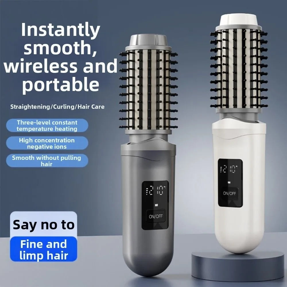 Hot Cordless Ionic Hair Straightener Brush Portable USB Rechargeable Straightener Curler 2 in 1 Anti Damage Hot Comb Hair Care