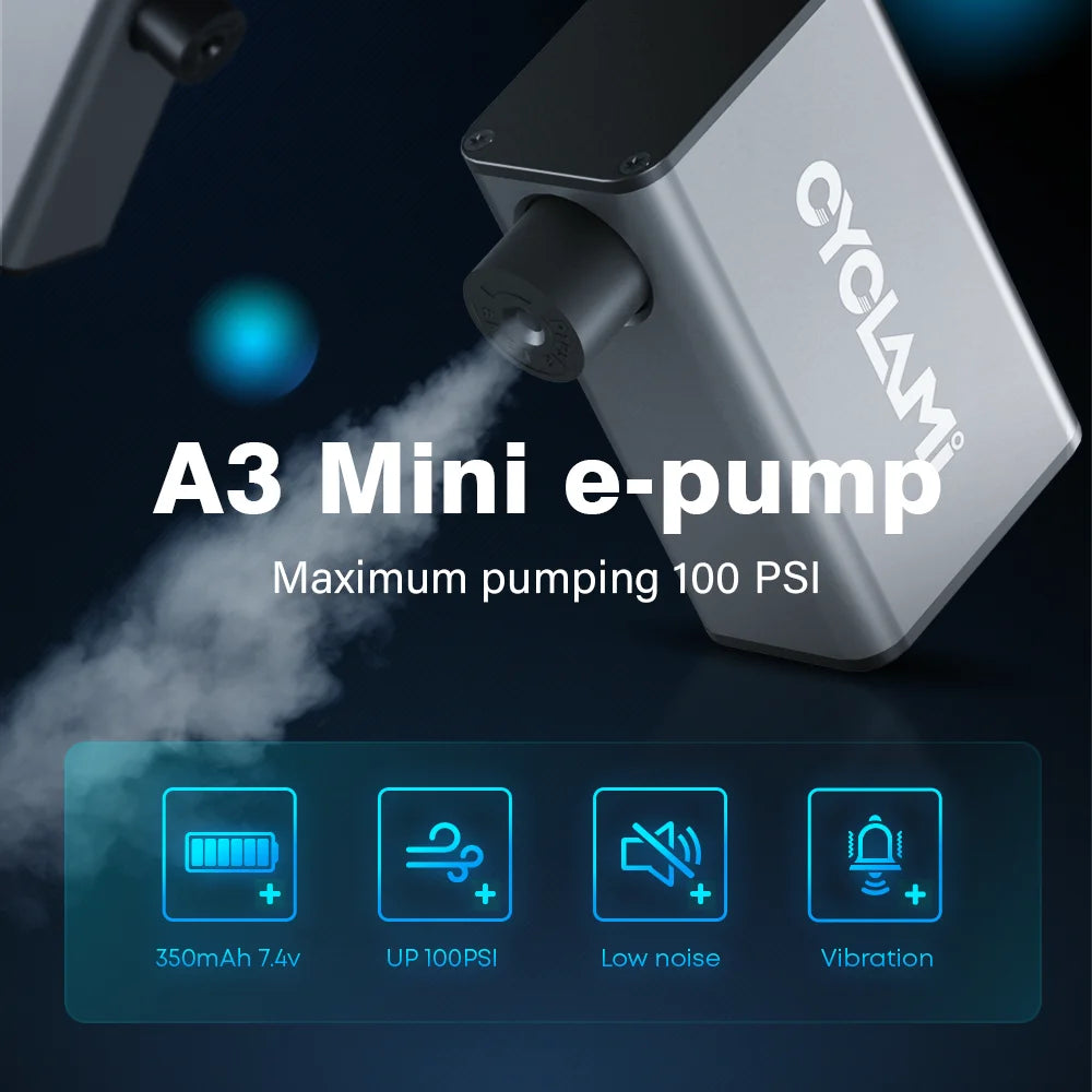 Ultralight Bike Air Electric Pump CYCLAMI A3 100psi Portable Pocket Tire Inflator For MTB Road Bicycle Motorcycle Aluminum Alloy
