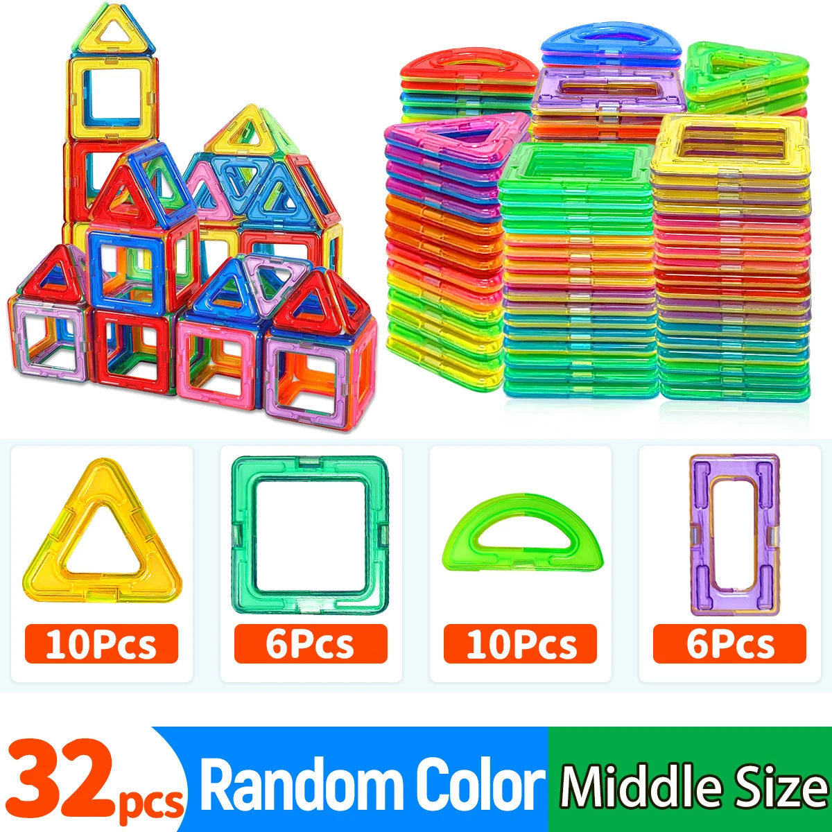 Medium Size Magnetic Block Building Toy Set，Creative Construction STEM Toy,Back-to-School Season, Birthday Gift