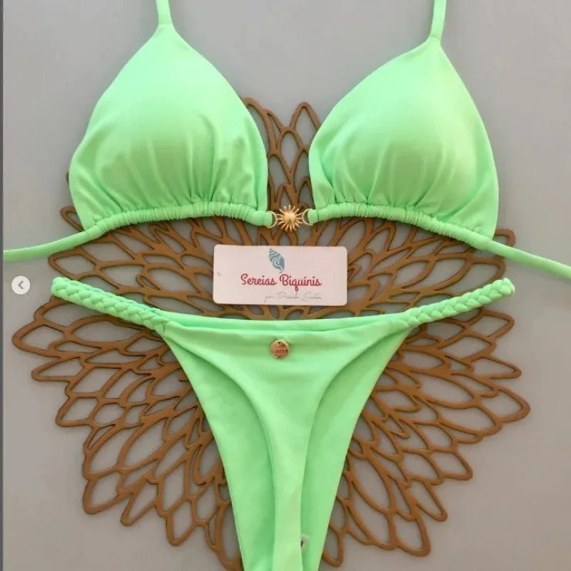 Print Sexy Bikini Sets Halter Lace-up Tops Thongs Beach Style Bathing Suit Y2k Swimsuits Women Beachwear Купальник Женский 2025