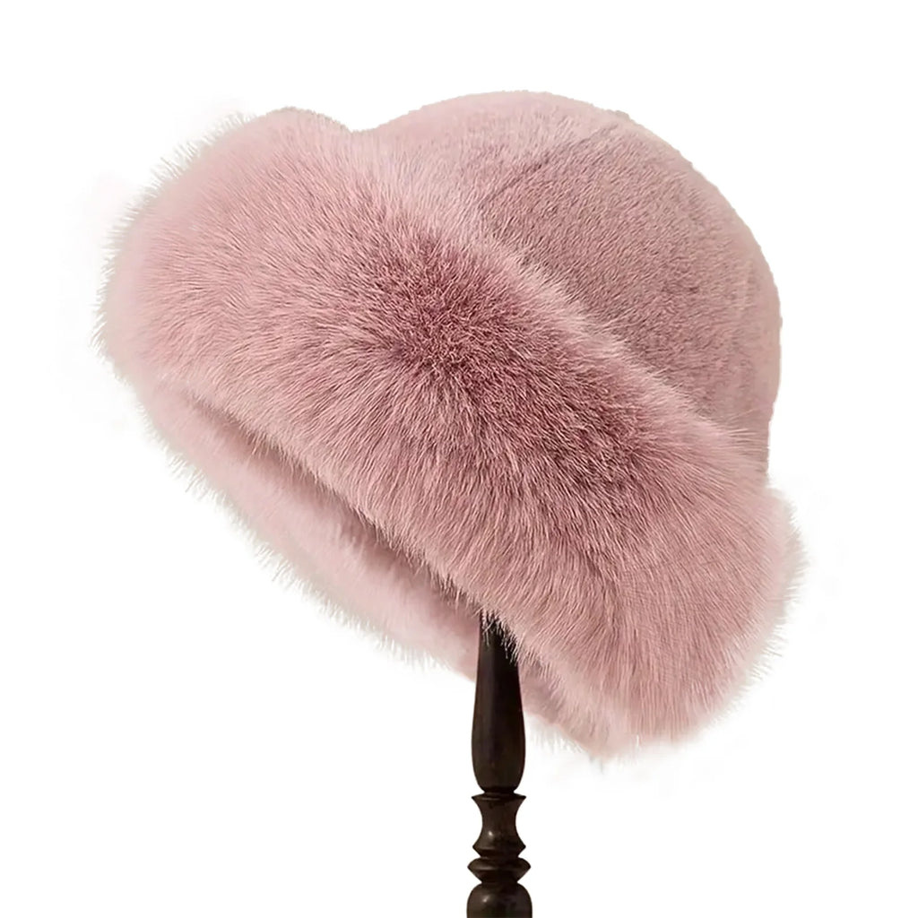 Women Luxury Winter Faux-mink Fur Mongolian Hat Thick Warm Round Top Cold-proof Outdoor Thicken Plush Soft Fashion Snow Caps