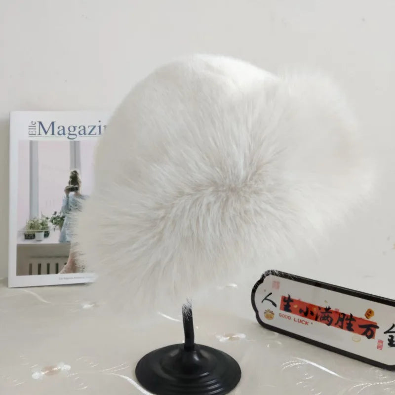 Women Luxury Winter Faux-mink Fur Mongolian Hat Thick Warm Round Top Cold-proof Outdoor Thicken Plush Soft Fashion Snow Caps