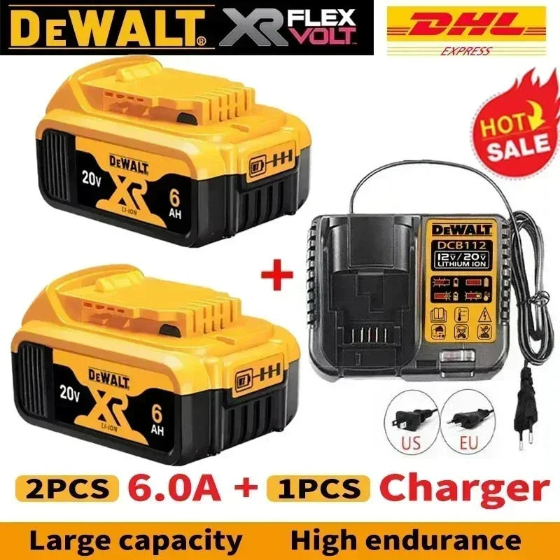 100% Genuine Dewalt 20V Battery,5AH 6AH Rechargeable Lithium Ion Battery, Dewalt DCB200 Power Tool Replacement Battery