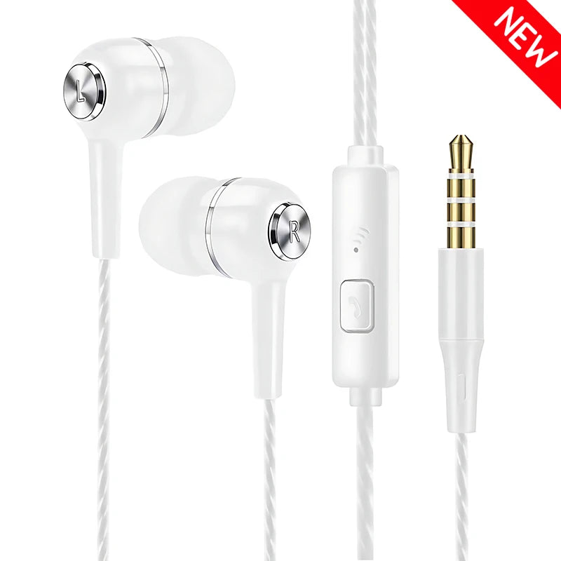 3.5mm Wired Headphones In Ear Headset Wired Earphones with Microphone Bass HiFi Stereo Earbuds Sports Music Gaming For Phones PC