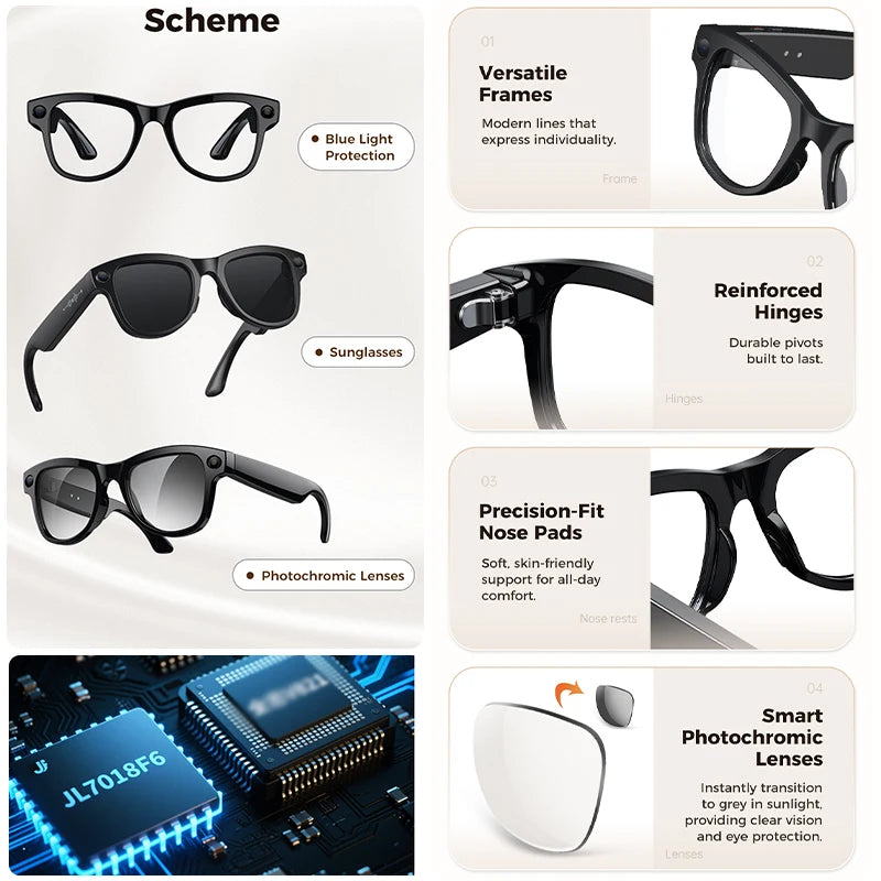 2026 4K HD AI Smart Glasses 32GB Storage 800MP Camera WiFi Transfer BT Call Chat GPT Voice Assistant with 3600mAh Charging Case