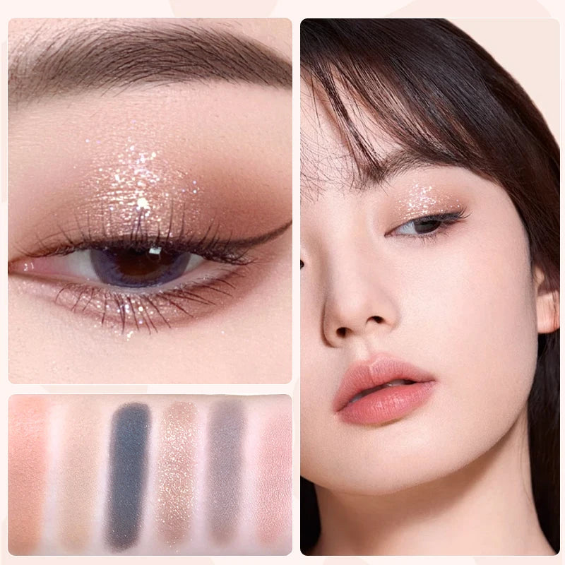 6-Color Earth Tone Eyeshadow Palette With Shimmer& Matte Finishes, Waterproof , Sweat-Resistant, Long-Wearing , Smudge-Proof