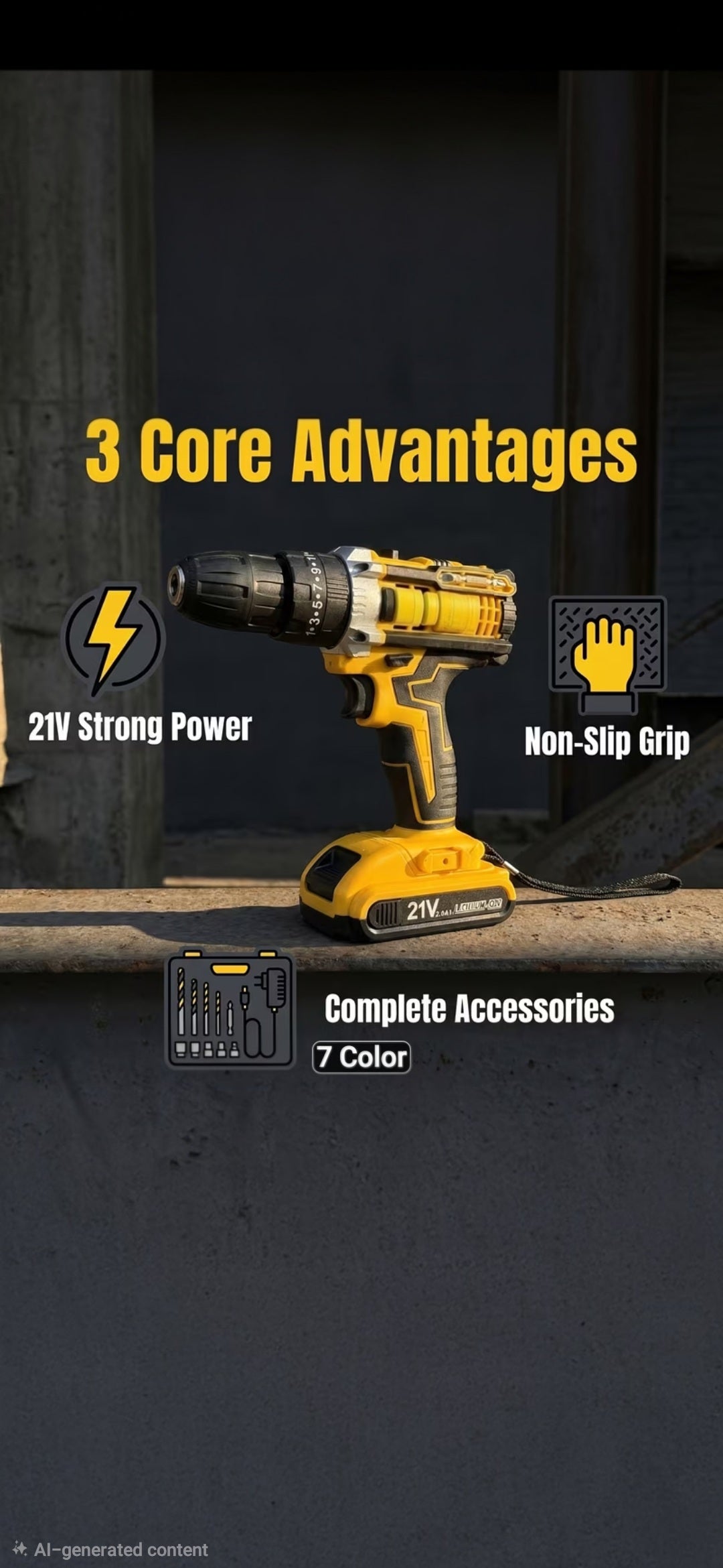 21-volt cordless drill with two batteries and case